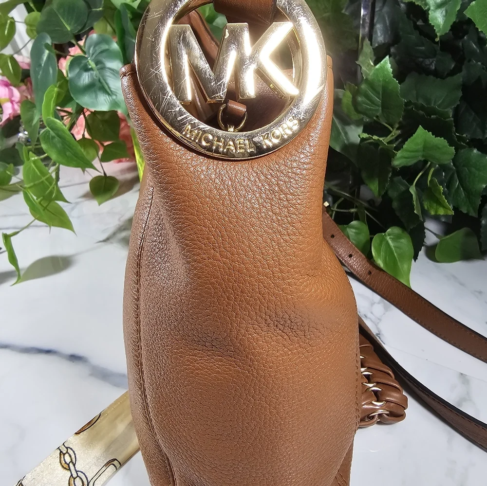 MICHAEL KORS Fulton Purse Genuine Leather Crossbody Bag Tan MK - Picture 4 of 14